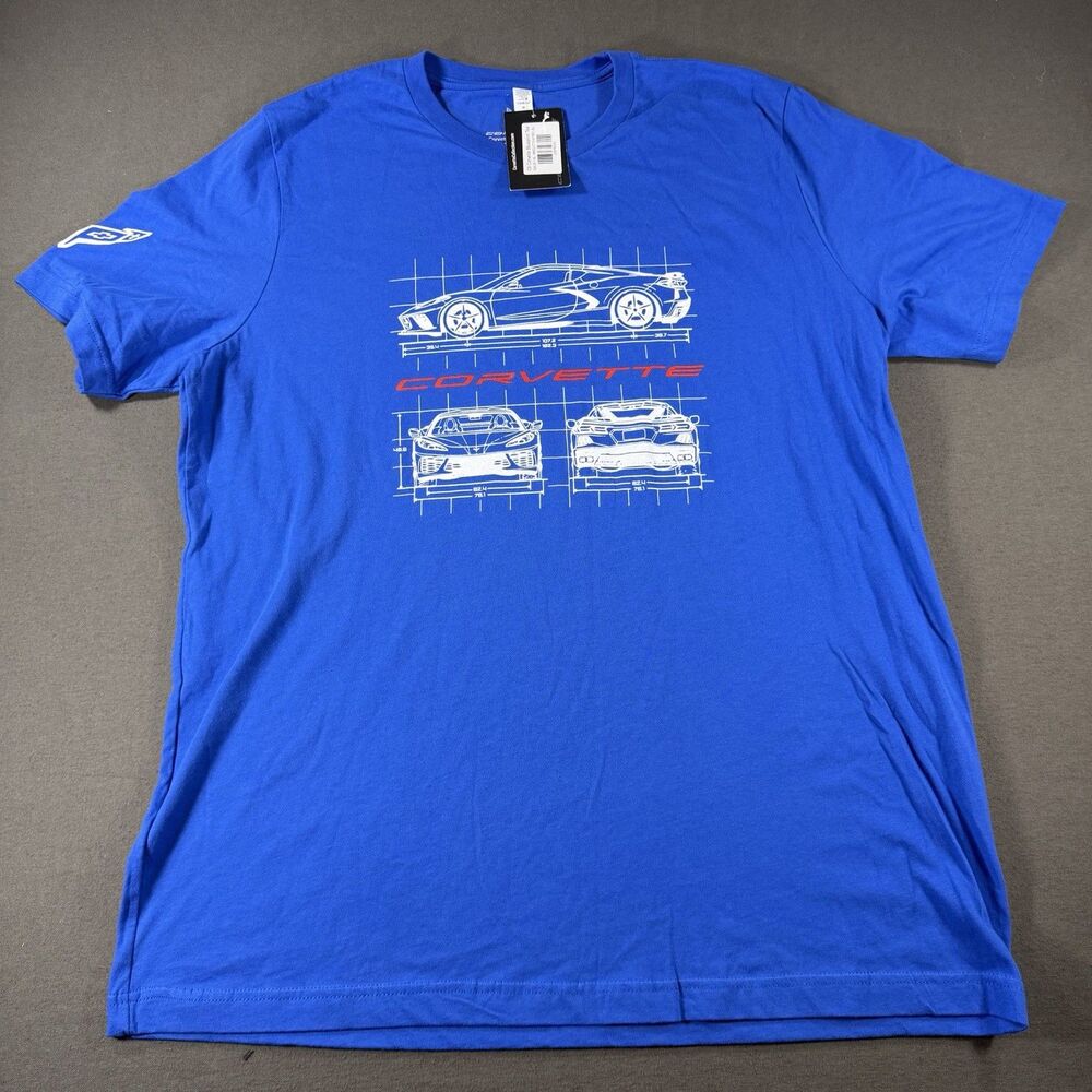 Corvette C8 Shirt Mens XL Blue Short Sleeve Blueprint Tee GM Racing Car NEW